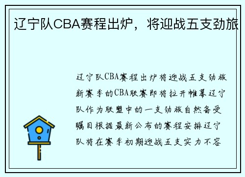 辽宁队CBA赛程出炉，将迎战五支劲旅